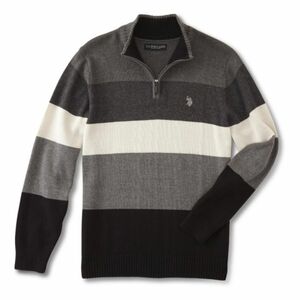 Men's NWT U.S. POLO Assn. Quarter-zip Pullover Sweater 3XL Grays Black Cream